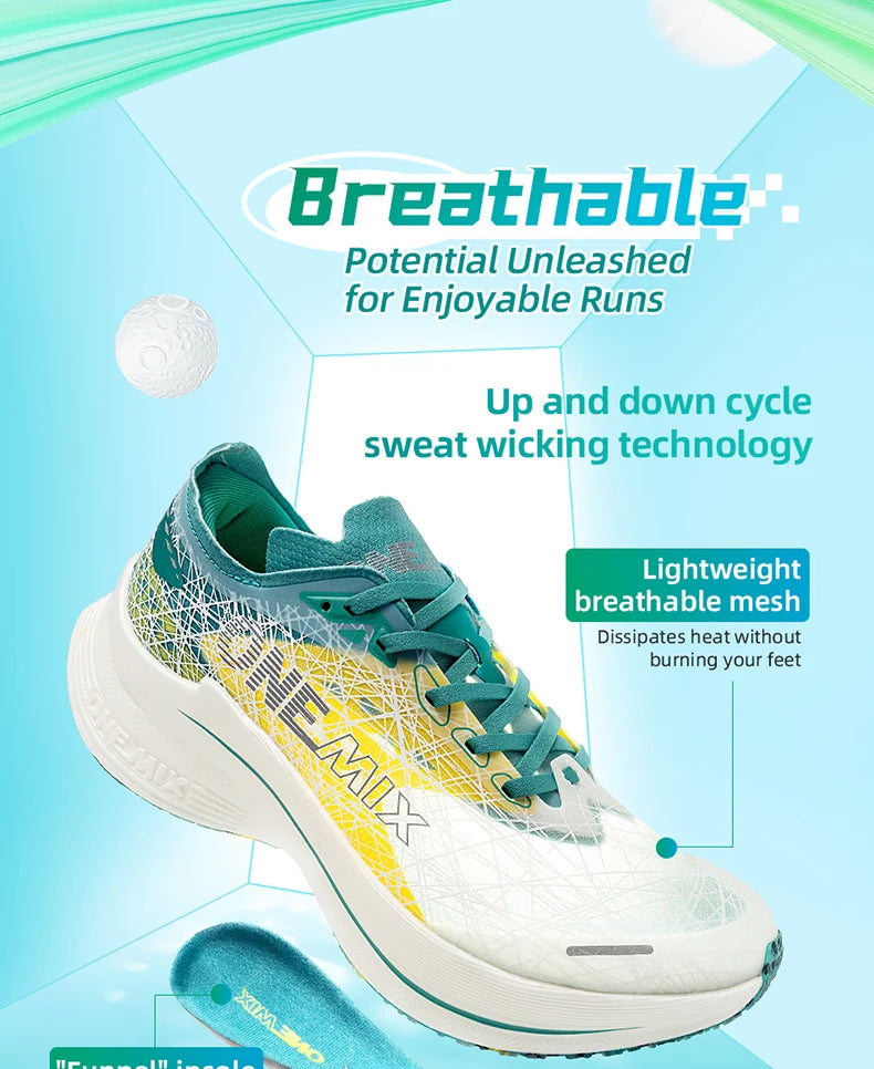 ONEMIX Marathon Carbon Plate Running Shoes Shock Absorption Ultra-light Sports Shoes Rebound Technology Outdoor Men Sneakers.