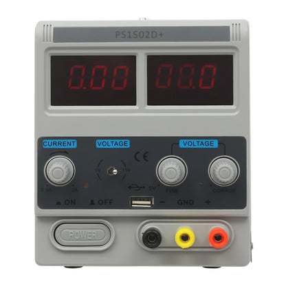 Adjustable DC Power Supply 0-15V 2A, Digital Display with Overcurrent Protection for Phone Repair, Electronics Lab Testing.
