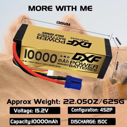 DXF 4S Lipo Battery 15.2V 10000mAh 150C Hard Case Battery with XT90 Connector for Car Truck Tank RC Buggy Truggy Racing Hobby.