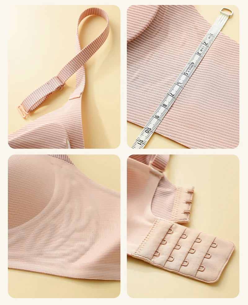 Stripe Color Contrast Soft Support Seamless Women Underwear Semifixed Cup Pad No Steel Ring Adjustable straps Gathered Woman Bra