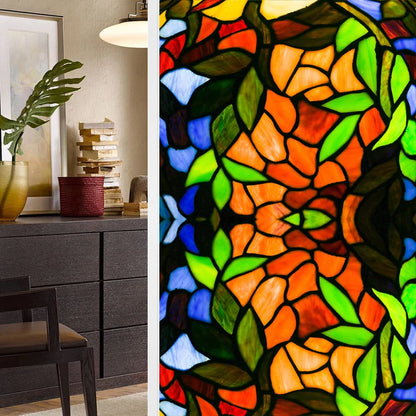 Colorful Retro Flower Bird Window Film PVC Electrostatic Glass Stickers Stained Window Films Static Cling Frosted Glass Film.