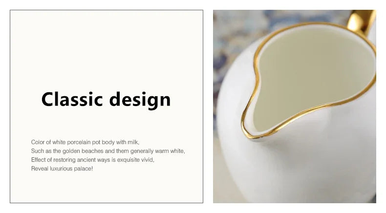 China Coffee Set White Gold Porcelain Tea Advanced Pot Cup Ceramic Mug Sugar Bowl Creamer Teapot Milk Jug Teaset.