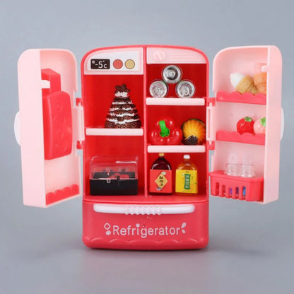 Cute Simulation Microfilm Furniture Double Door Refrigerator 1:12 Dollhouse Kitchen Model Decorations For Girl Birthday Gifts.