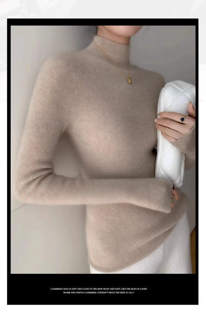 Women Fashion Tops Autumn Winter 2025 Turtleneck Sweater Women Knitted Pullovers Korean Style Simple Base Layer Knitted Sweater.