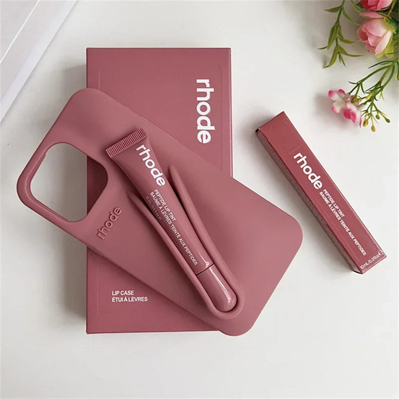 Phone Case for IPhone 15 16 14 13 12 11 Pro Max Plus 17 Air Lip Gloss Holder Silicone Shockproof Cover with Box and Lipstick.