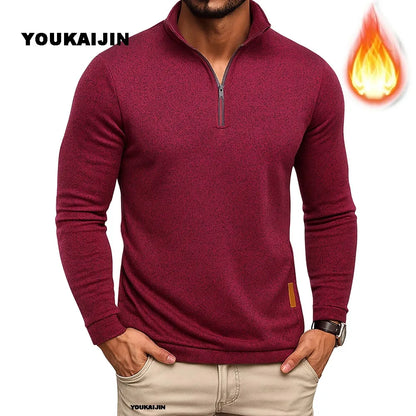 Men Sweatshirts Spring Thicker Pullover Quarter Zipper Pullover for Male Hoody Outdoor Sweatshir Autumn Solid Color Turtleneck.