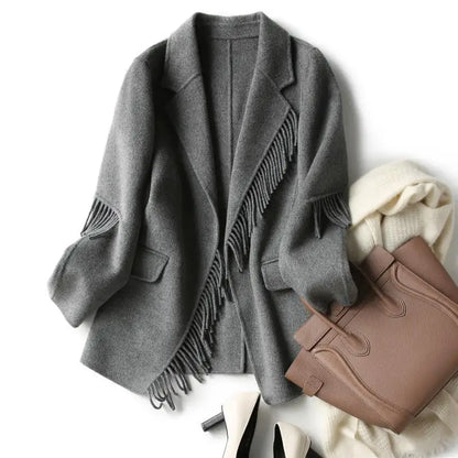 2025 neue Herbst Winter Wolle Mantel Frauen Windjacke Jacke Baumwolle Oberbekleidung Quaste Woolen Anzug Kleidung Weibliche Strickjacke