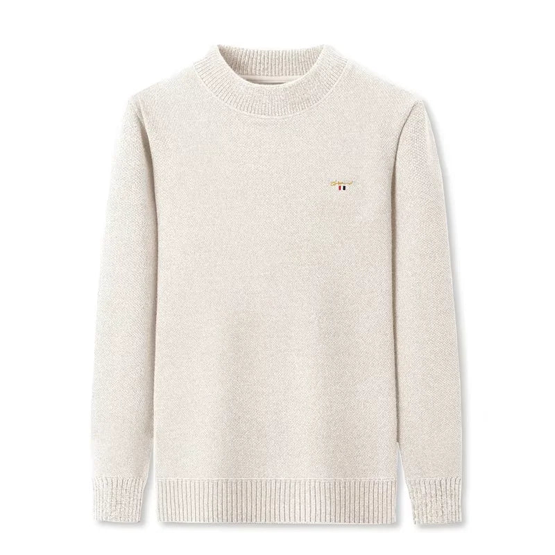 Luxury high-end round neck sweater men's winter trend brand embroidered Korean version casual plush warm thick knitted pullover.