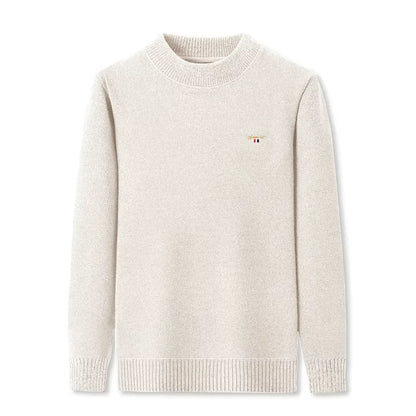 Luxury high-end round neck sweater men's winter trend brand embroidered Korean version casual plush warm thick knitted pullover.