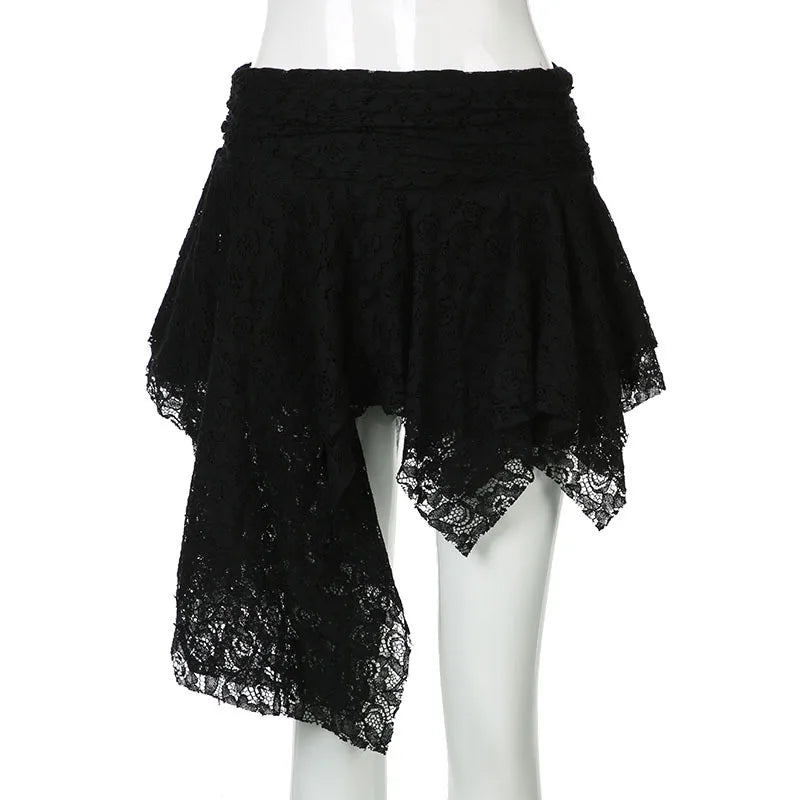 Asymmetrical Lace Skirt Pants Women High Waist Layered Skirt Y2k Japanese Vintage Jacquard Short Skirt 2025 Spring Clothing.