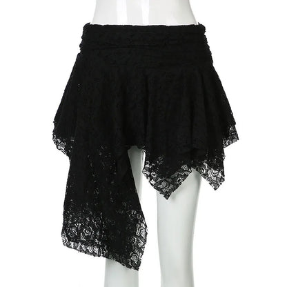 Asymmetrical Lace Skirt Pants Women High Waist Layered Skirt Y2k Japanese Vintage Jacquard Short Skirt 2025 Spring Clothing.