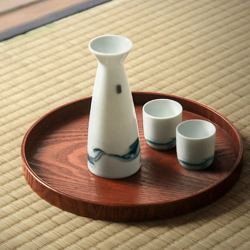 Tea Tray Round Wooden Serving Tray Large Snack Fruit Plate Food Serving Platter Breakfast Coffee Tea Plate Wood Dishes Tableware.