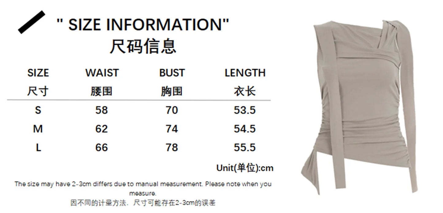 Gentle Style Asymmetric Knotted Straps with One Shoulder Solid Color Top Pleated Waist and Slim and Versatile Short Sleeves.