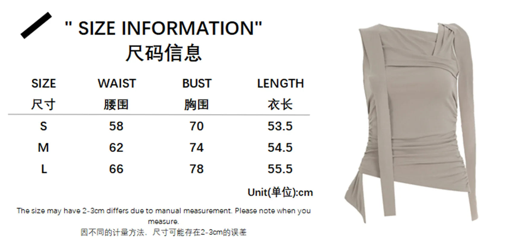 Gentle Style Asymmetric Knotted Straps with One Shoulder Solid Color Top Pleated Waist and Slim and Versatile Short Sleeves.