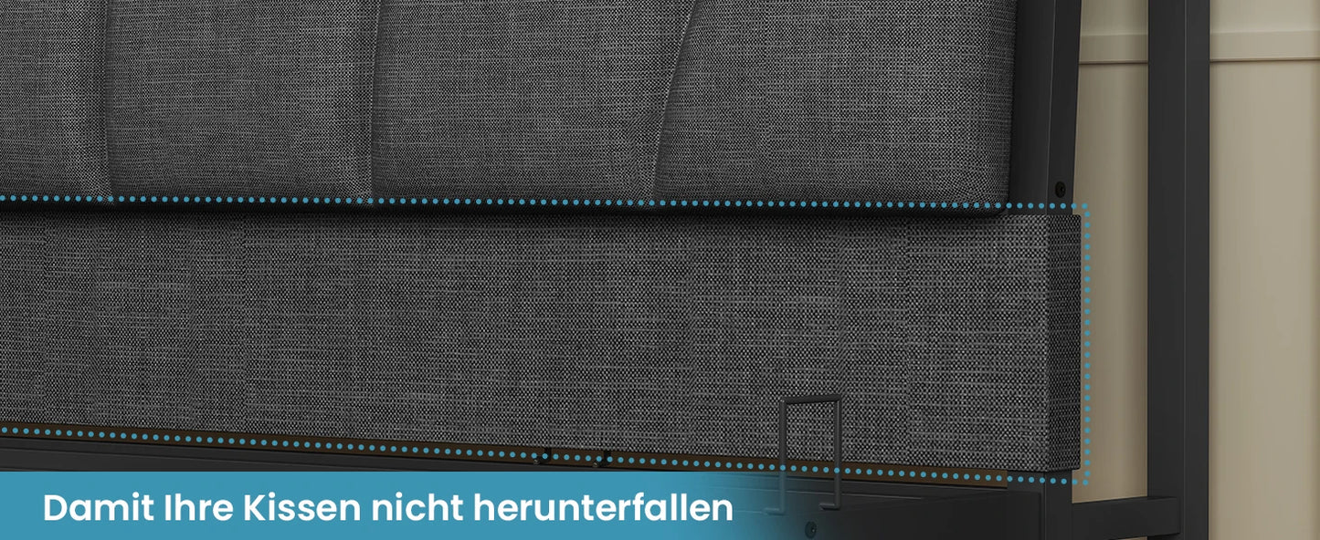 Metallbettgestell 140 x 200 cm mit LED-Beleuchtung, Kopfteil und Ladestation, integriertes Metallbett 140 x 200 mit Gitterbraten