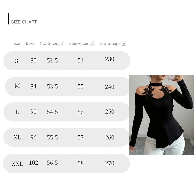 Fashion Women Blouses Sexy Cold Shoulder Skinny Top Elegant Long Sleeve Shirt Women Sexy Tops Female All Match Shirt Black.