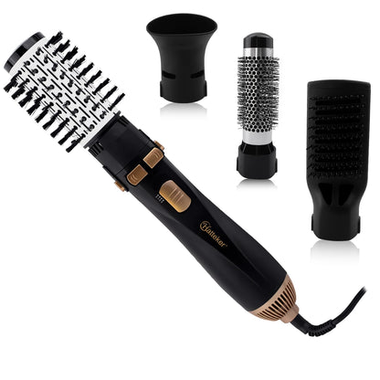 Hatteker EU 4-Head Hot Air Brush Hair Dryer Strong Wind Electric Straightener Curler Roller Comb Blower Styling Tool for Woman.