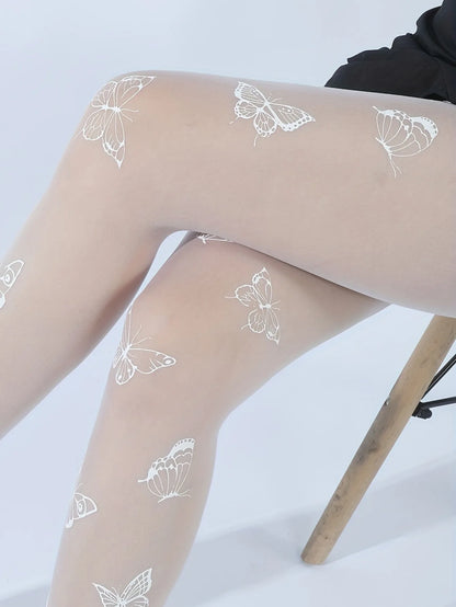 Fashionable Sexy Butterfly Printing Stockings Tights Black White Butterfly Tights Thin Material Suitable For Summer.