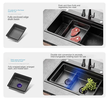 Stainless Steel Kitchen Sink Gray Household Large Single Slot Wash Vegetables and Dish Basin Multifunctional Dish Basin Sink