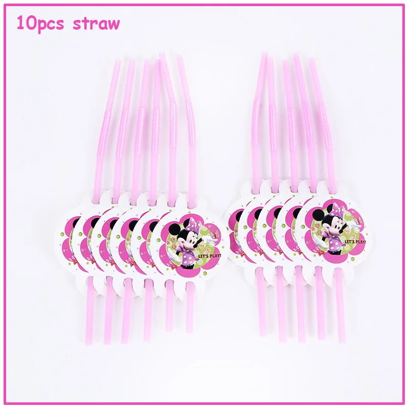 Disney Minnie Mouse Birthday Party Decoration Pink Minnie Paper Cups Plates Napkin Tablecloth Tableware Balloosn Baby Shower Kid.