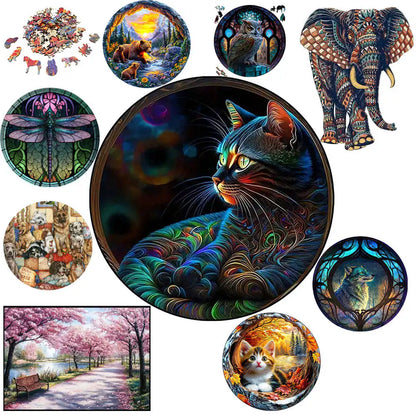 Cat Exclusive Design Intelligent Jigsaws Animal Puzzle Wood Irregular Elephant  Animal Wooden Puzzle for Adult Kids.