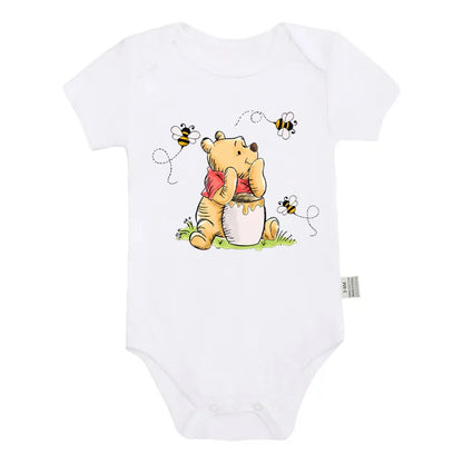 Kawaii Winnie the Pooh Bär und Biene Druck Baby Mädchen Kleidung Kurzarm Baby Body Baumwolle Strampler Neugeborenen Baby Sommer Kleidung.