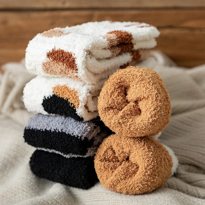 Women Socks Winter Warm Fluffy Socks Cute Animal Claw Cat Paw Footprint Fuzzy Socks Thicken Coral Fleece Home Floor Sleep Socks.