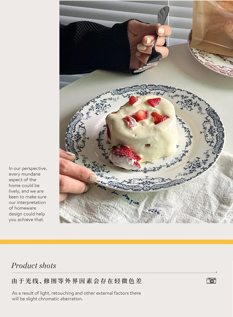 8/10Inch French Vintage Rose Ceramic Plate European Style Dinner Dishe Plates Salad Dessert Dinner Dish Household Art Tableware.