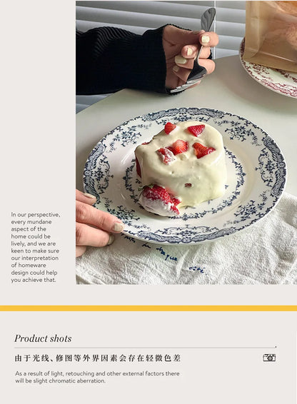 8/10Inch French Vintage Rose Ceramic Plate European Style Dinner Dishe Plates Salad Dessert Dinner Dish Household Art Tableware.