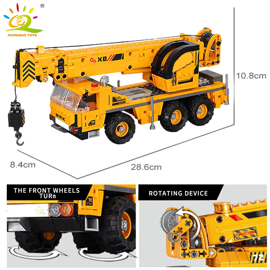 HUIQIBAO Engineering Truck Building Blocks Vehicle Excavator Bulldozer Crane Car Bricks City Construction Toys For Children Boys.
