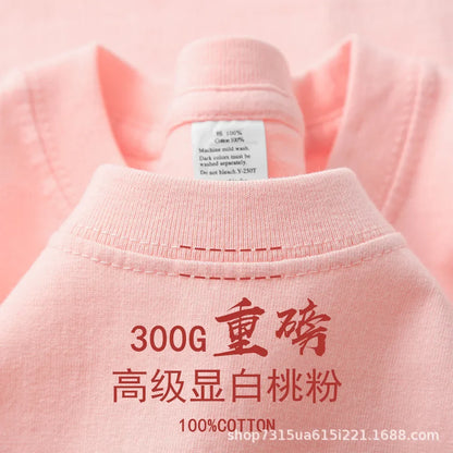 Summer Light Green Heavy Weight 300G Short Sleeved T-shirt Cotton  Men's Loose Casual Base Shirt Korean Tee Women's