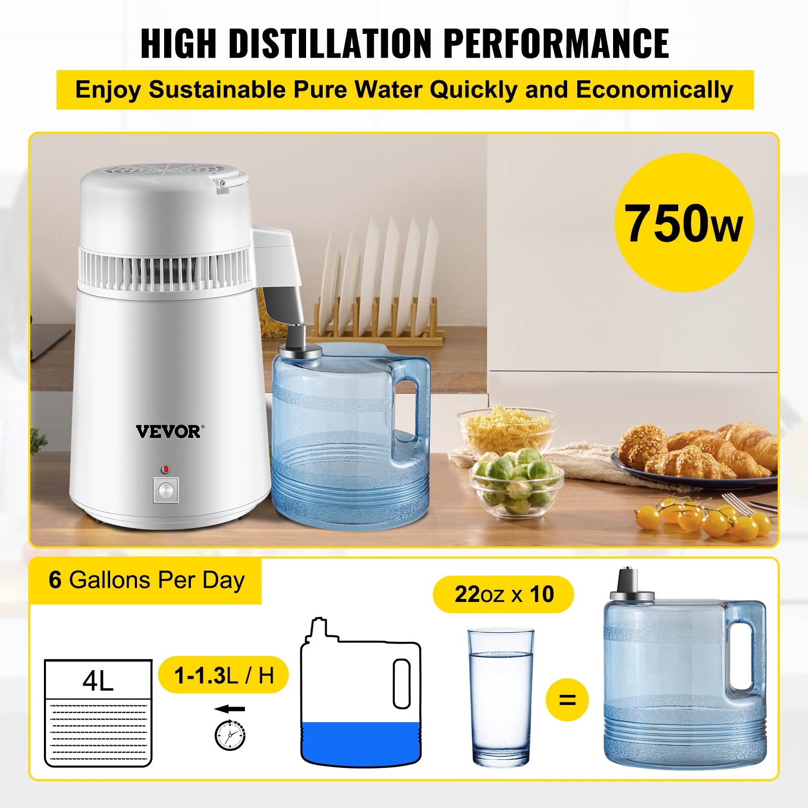 SucceBuy 4L Water Distiller Purifier Filter Dispenser Heating Drinking Bottle Softener Stainless Steel Home Appliance for Offic.