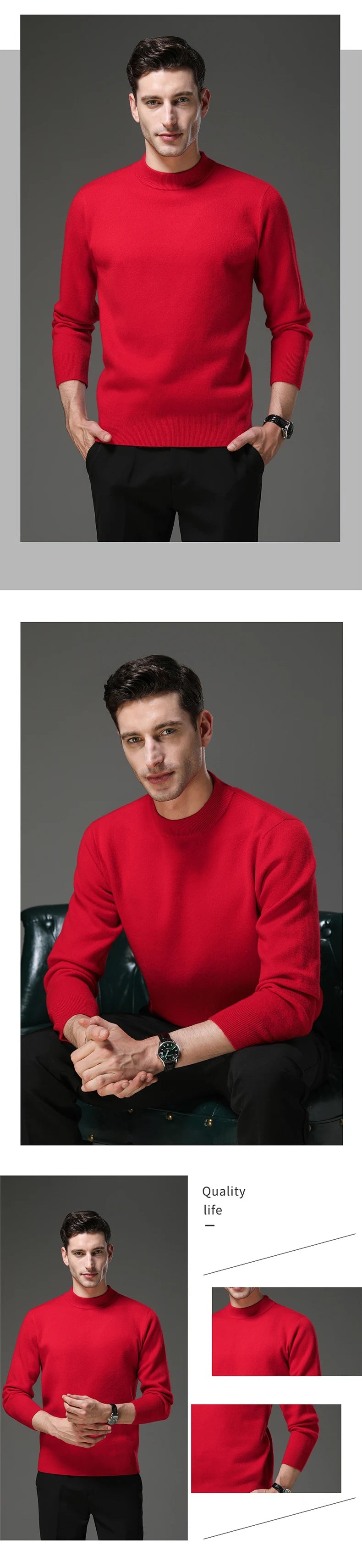 High End Anti-pilling Thick New Fashion Brand Casual Knit Pullover Sweater Half Turtleneck Mens Jumper Designer Clothing.