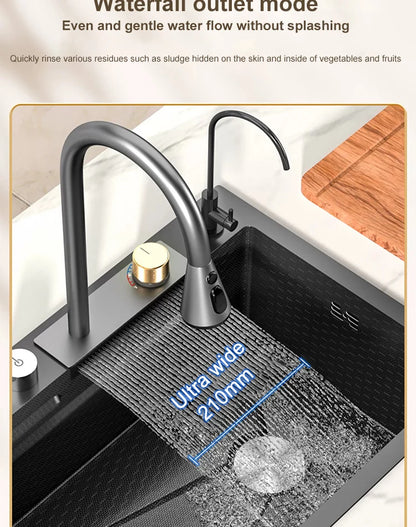 Large Single Slot Embossed Stainless Steel Waterfall Kitchen Sink  Household Wash basin Dishwashing  Sink For Kitchen