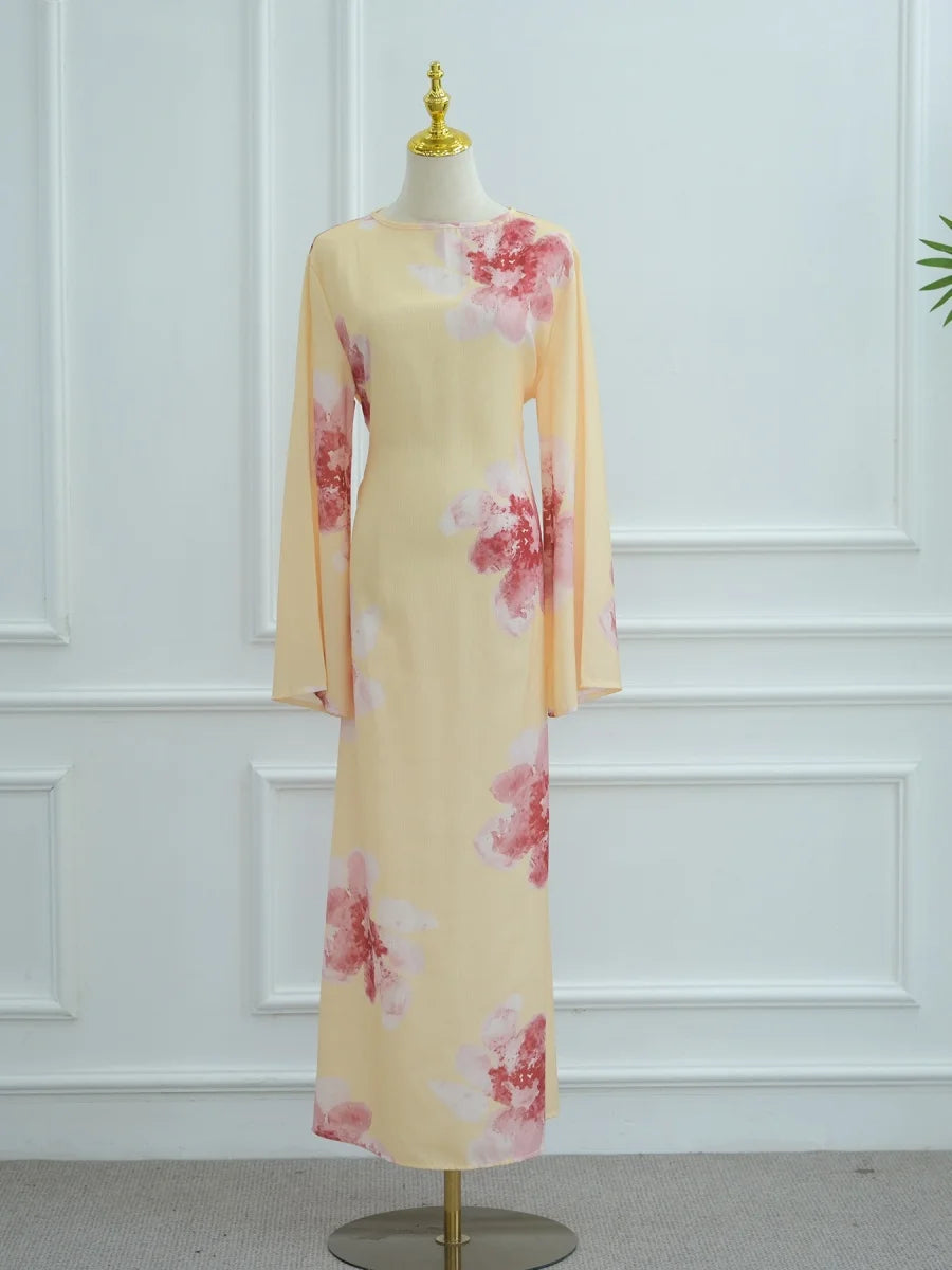 Muslim Women Dubai Abaya luxury Flower Print Long Dress Kaftan Ramadan Robe Femme african Maxi dresses Islam Clothing Kebaya