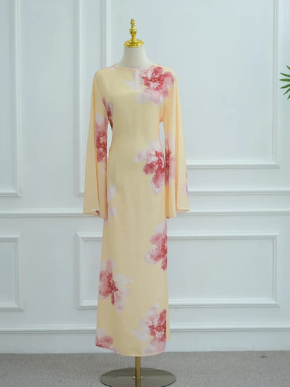 Muslim Women Dubai Abaya luxury Flower Print Long Dress Kaftan Ramadan Robe Femme african Maxi dresses Islam Clothing Kebaya