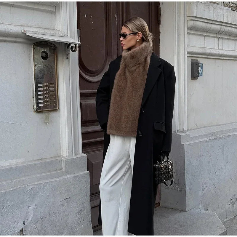 Schwarz Luxus Faux Pelzmantel Frauen Mode Oansatz Langarm Flauschigen Lose Jacke 2025, Winter Dame Verdicken Warme Straße Outwear