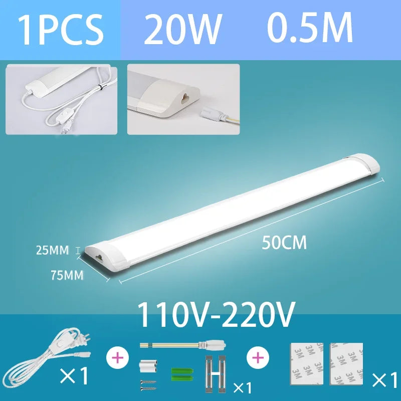 Led Tube Light With Switch Wire 110V 220V 30/50cm Lighting Strip Lamps 10W 20W For  Living Room Bedroom Closet Kitchen Lamp
