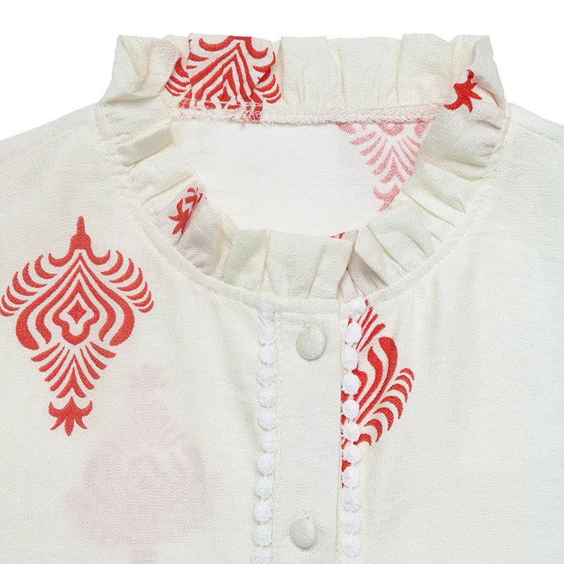 Women's Printed Casual Trendy Stand Collar Single-breasted Loose Shirts European New Fashion Female Ethnic Clothes Tops Cardigan.