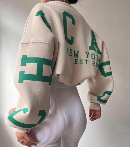 Combhasaki Damen Y2K Grunge Lose Pullover Sweatshirts Brief Drucken Lässige Verdickte Langarm Tops Herbst Hoodie Streetwear