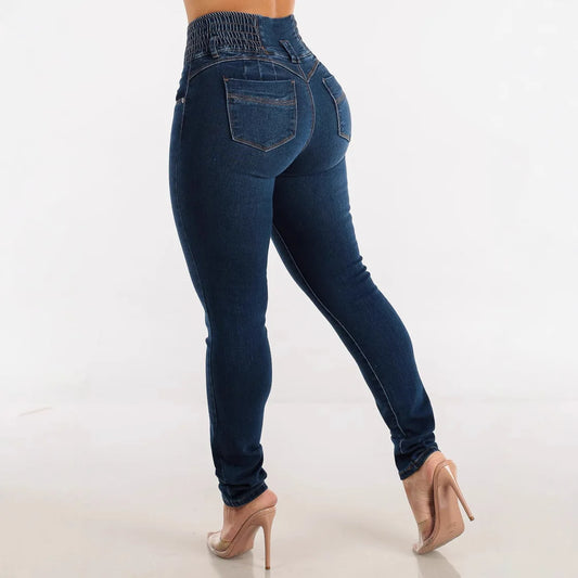 Jeans-Bleistifthose für Damen, 2025, dünne Hose, hohe Taille, Stretch, gewaschen, Distressed-Taschen, Knöpfe, Vintage-Denim, Streetwear