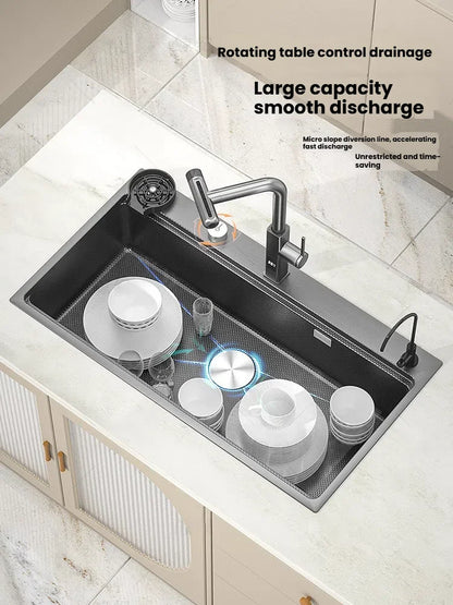 Kitchen Sink Stainless Steels Large Single Slot Multifunctional Dishwashing Bowl Household Wash Dish and Wash Vegetables Basin