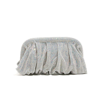 Premium Handmade Diamond-encrusted Clutch Bag Pleated Chain Rhinestone Cloud Clip Dinner Bag Single Shoulder Oblique Span Bolsos