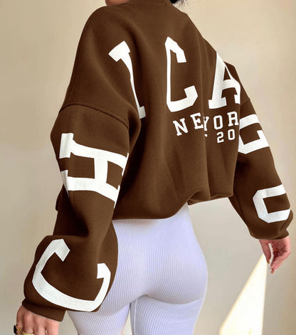 Combhasaki Damen Y2K Grunge Lose Pullover Sweatshirts Brief Drucken Lässige Verdickte Langarm Tops Herbst Hoodie Streetwear