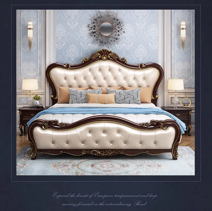 Europäisches Luxus-Doppelbett, modernes weißes King-Size-Doppelbett mit ästhetischem Rahmen, hochwertiges, schlafendes, beleuchtetes Deux-Tischmöbel für Schlafzimmer