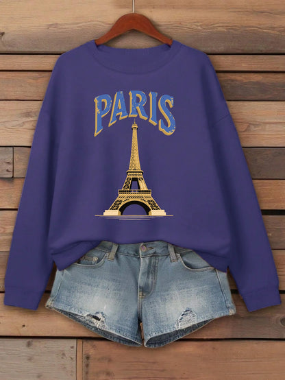 Paris Tower France Print Women Sweatshirt Casual Loose Sportswear All-Match Fleece Pullover Multicolor O-Neck Female Clothes.