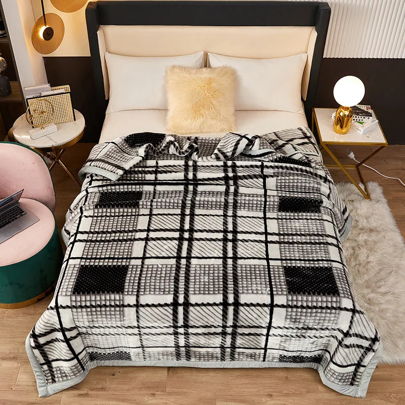 Heavy Fleece Blanket King Double Ply Blanket - Soft Warm Thick Mink Plush Fleece Raschel Bed Blanket for Autumn,Winter,Bed Gifts.