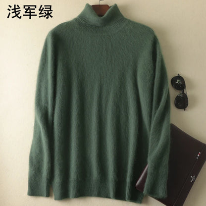 Men's 100% pure Mink Knitted Sweater Turtleneck Large Size Casual Pullover Autumn Winter New Base Shirt Men Warm High Lapels Top