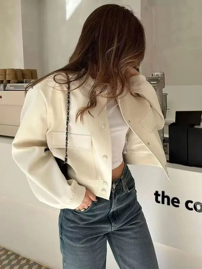 Women Fashion With Pockets Bomber Jacket Coats Vintage Long Sleeve Front Button Casual Female Outerwear Chic Tops.