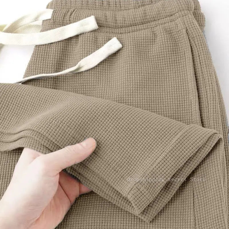 Men's Breathable Casual Pants, Heavyweight Waffle Style Loose Straight Leg Pants Jogging Pants Men's Trousers.